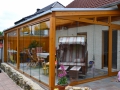 Holz/Aluminium Terrassendach mit Glas-Schiebe-Tür Elementen